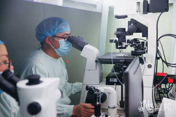 成妇儿生殖中心胚胎实验室负责人滕文顶正在进行囊胚活检操作